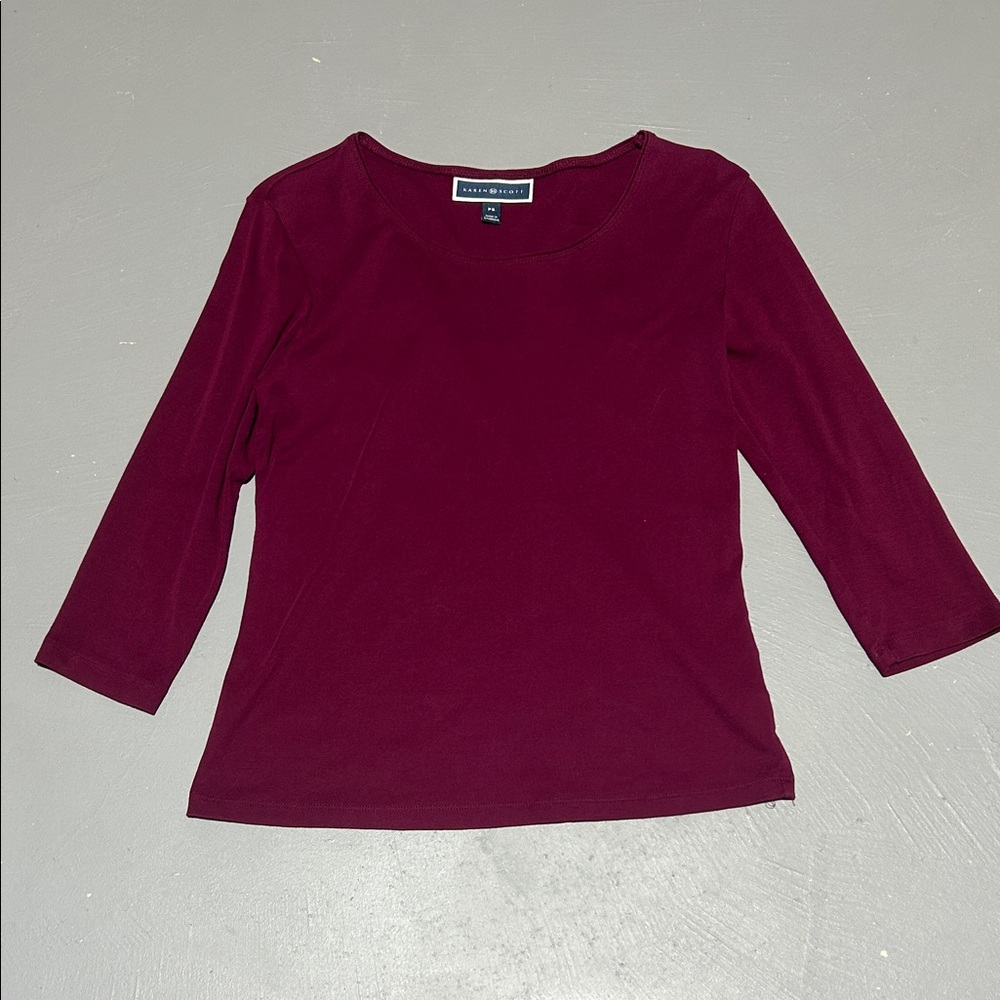 Karen Scott Plum Colored Long Sleeve Shirt (Women’s Petite Small)